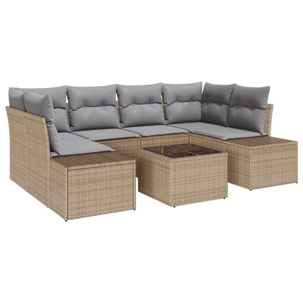 Garten-Sofa-Set mit Kissen 7 pcs Beige und Grau 55 x 55 x 37 cm